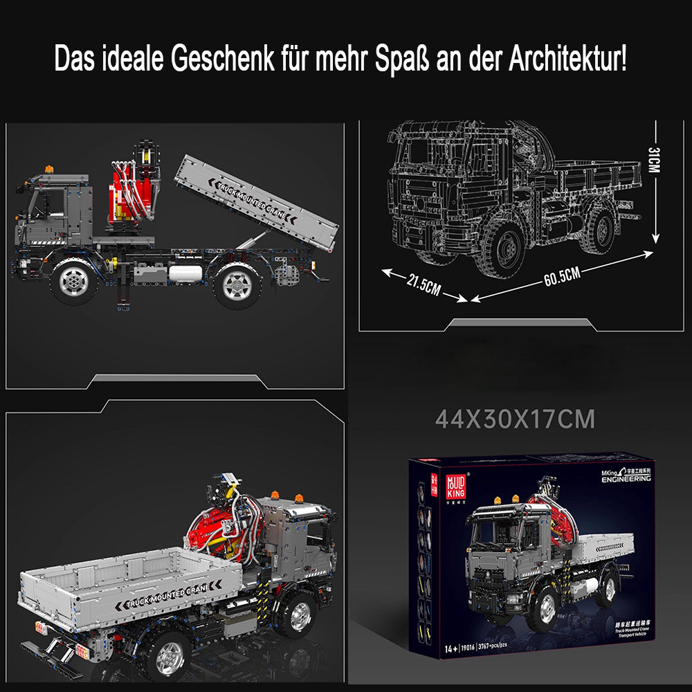 Mould King 19016 MOC Technik Ferngesteuert Truck Mit Pneumatik Kran, APP Kipper Klemmbausteine