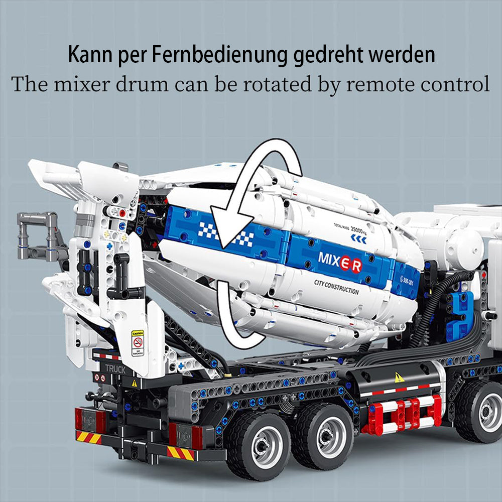 Technik Betonmischer LKW, 2430+ Teile Technik LKW Mischwagen, Technik Truck mit Mischwagen Bauset Kompatibel mit Technik LKW