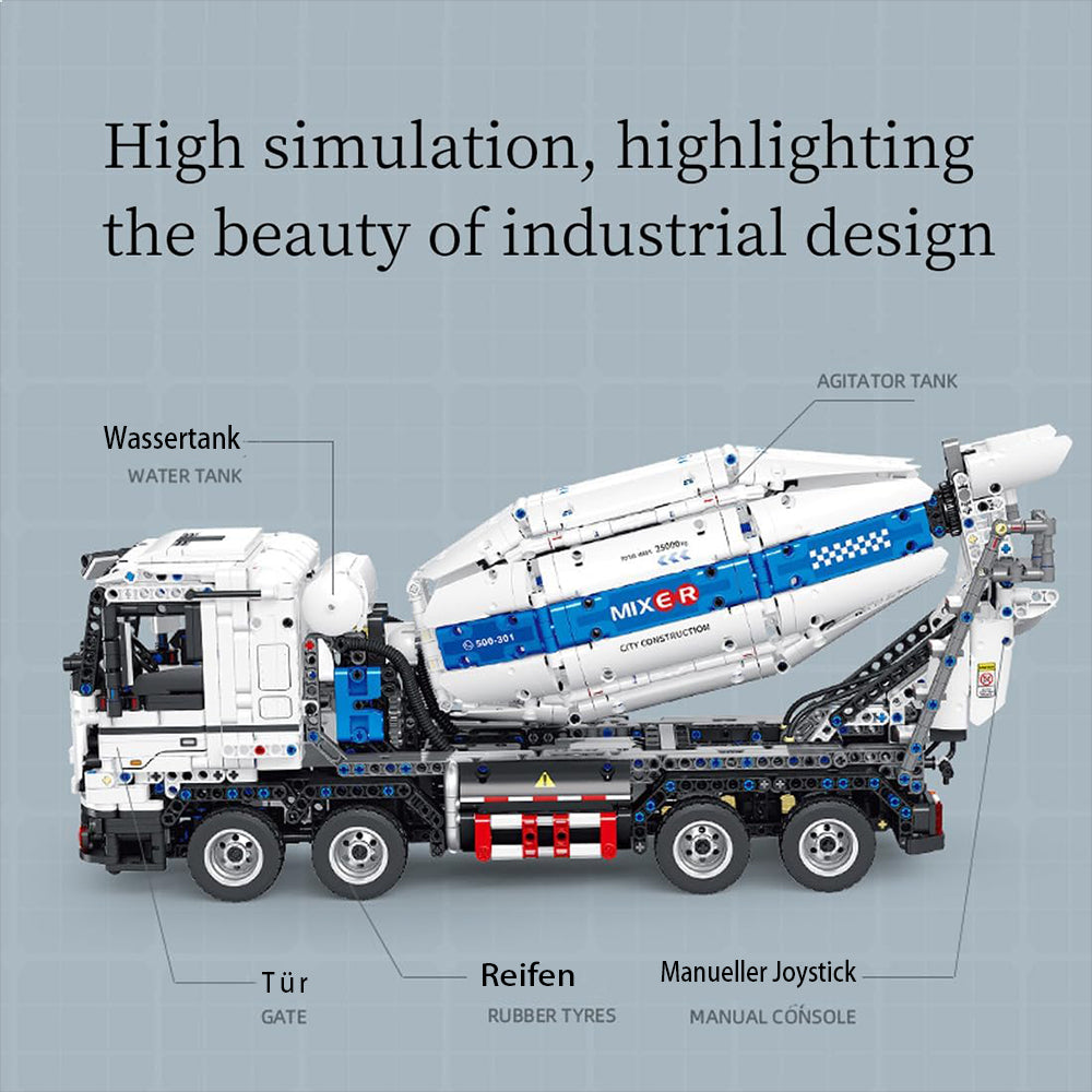 Technik Betonmischer LKW, 2430+ Teile Technik LKW Mischwagen, Technik Truck mit Mischwagen Bauset Kompatibel mit Technik LKW