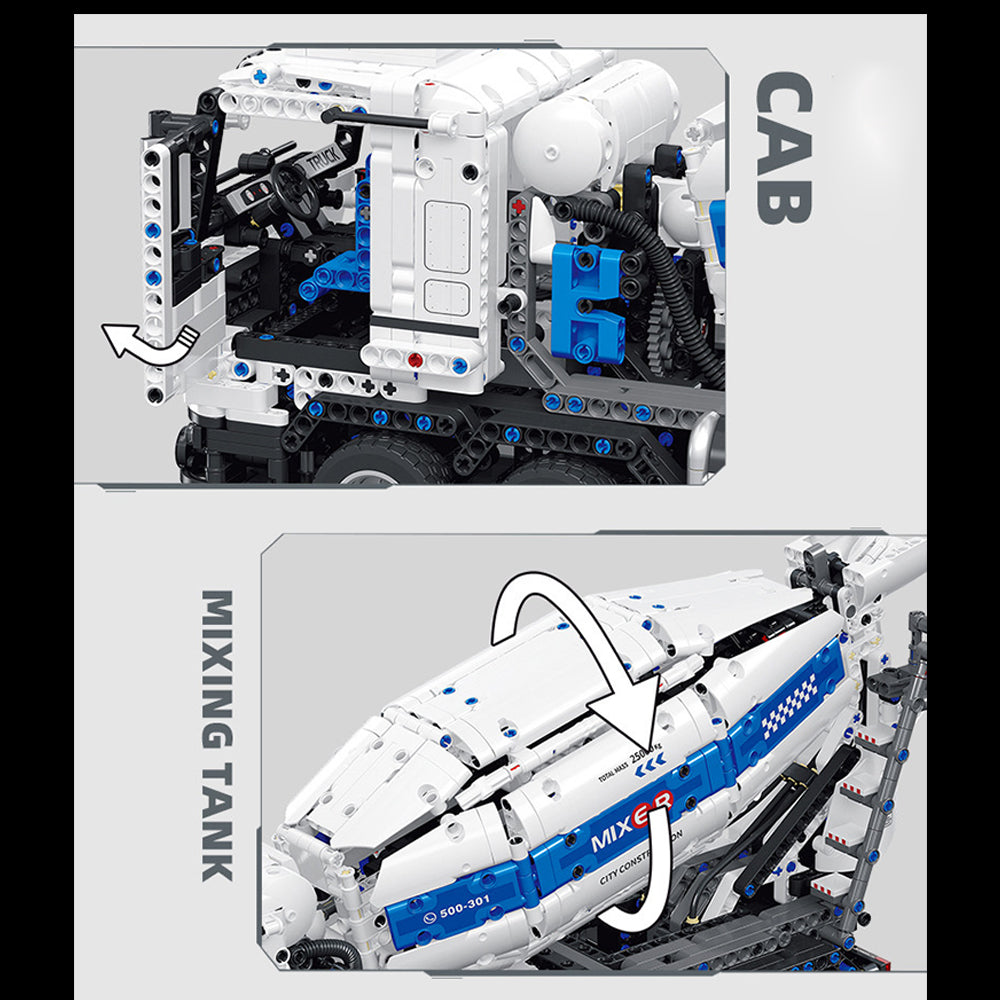 Technik Betonmischer LKW, 2430+ Teile Technik LKW Mischwagen, Technik Truck mit Mischwagen Bauset Kompatibel mit Technik LKW