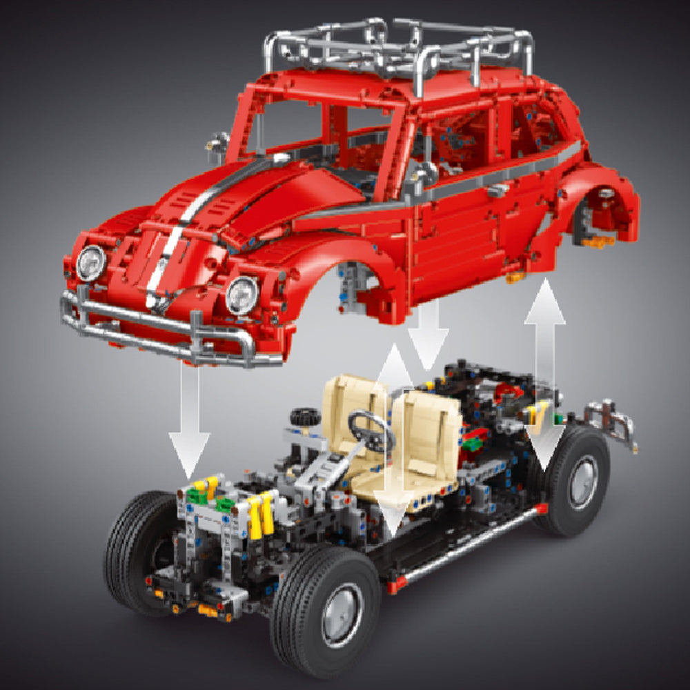 Technik Auto für Volkswagen Käfer, MOC VW-Käfer Retro Auto Technik Auto Bausatz mit M0T0R, 1:10 KIemmbausteine für Kinder und Erwachsene