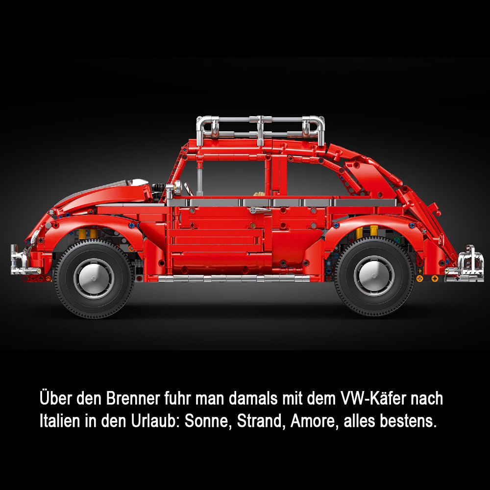 Technik Auto für Volkswagen Käfer, MOC VW-Käfer Retro Auto Technik Auto Bausatz mit M0T0R, 1:10 KIemmbausteine für Kinder und Erwachsene