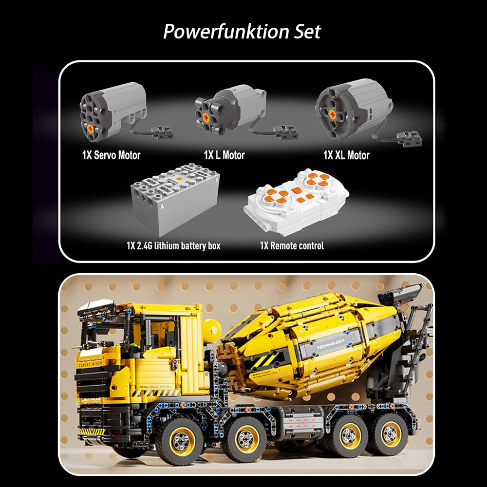 Technik Betonmischer LKW Technik Fahrmischer Technic LKW ferngesteuert Modell, 3380+ Teile Technik Betonmischer große mit Trommel Modellbausatz Kompatibel mit Lego Technik LKW