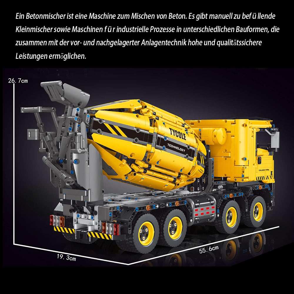 Technik Betonmischer LKW Technik Fahrmischer Technic LKW ferngesteuert Modell, 3380+ Teile Technik Betonmischer große mit Trommel Modellbausatz Kompatibel mit Lego Technik LKW