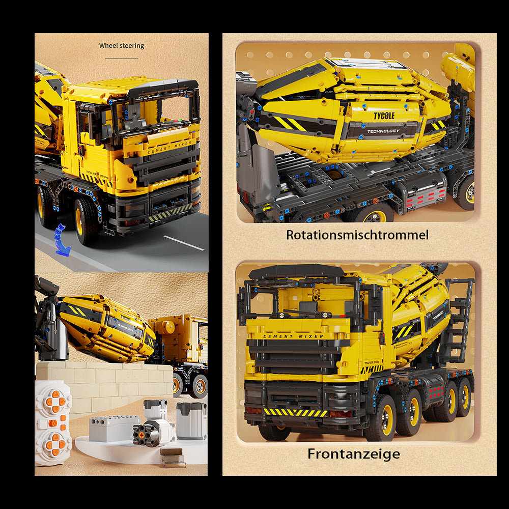 Technik Betonmischer LKW Technik Fahrmischer Technic LKW ferngesteuert Modell, 3380+ Teile Technik Betonmischer große mit Trommel Modellbausatz Kompatibel mit Lego Technik LKW
