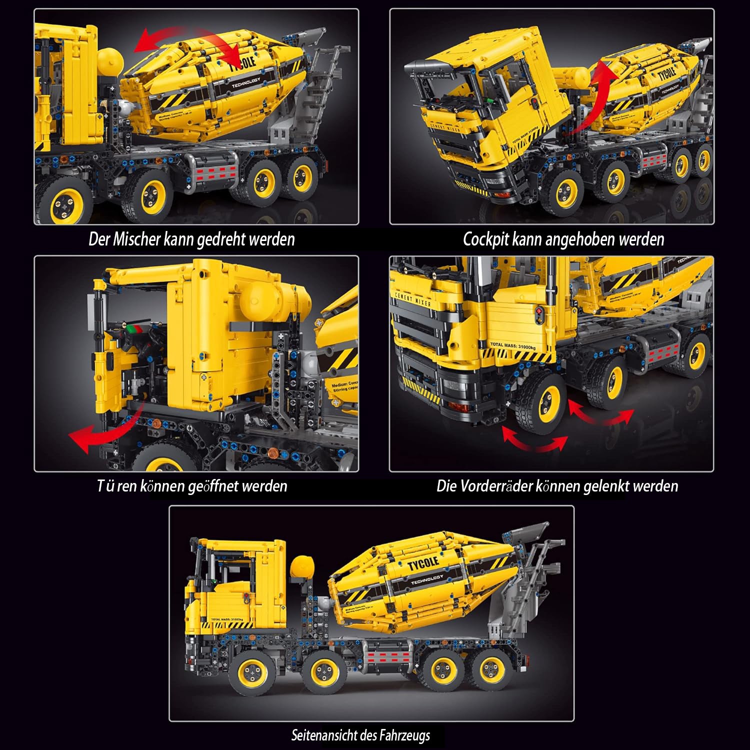 Technik Betonmischer LKW Technik Fahrmischer Technic LKW ferngesteuert Modell, 3380+ Teile Technik Betonmischer große mit Trommel Modellbausatz Kompatibel mit Lego Technik LKW