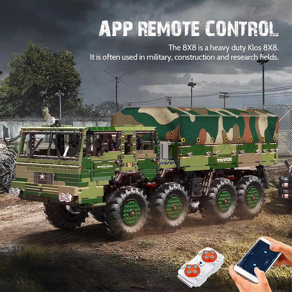 Mould King 20039 Militär LKW MOC Technik Groß T813 Schwerer militärischer Geländelastwagen ferngesteuert Transportfahrzeug 8×8 Geländewagen Klemmbausteine Bausatz Technologie APP Bausatz Modell 4733+Teile