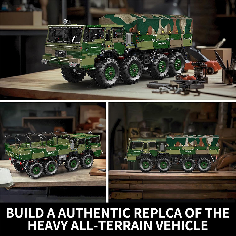 Mould King 20039 Militär LKW MOC Technik Groß T813 Schwerer militärischer Geländelastwagen ferngesteuert Transportfahrzeug 8×8 Geländewagen Klemmbausteine Bausatz Technologie APP Bausatz Modell 4733+Teile