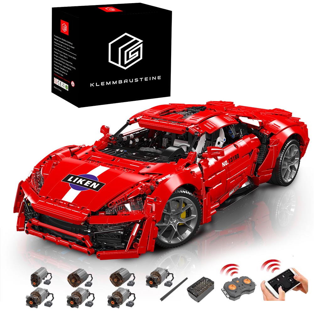 Technic Auto für Lykan Rot Supercar, 1:8 Groß Auto mit 7 Motoren, Technik Auto Modell Bausatz, 4070 Teile MOC Klemmbausteine Auto, Kompatibel mit Lykan Limitierter Auflage Technic Auto