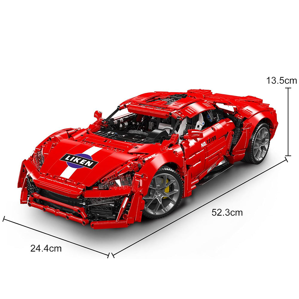 Technic Auto für Lykan Rot Supercar, 1:8 Groß Auto mit 7 Motoren, Technik Auto Modell Bausatz, 4070 Teile MOC Klemmbausteine Auto, Kompatibel mit Lykan Limitierter Auflage Technic Auto