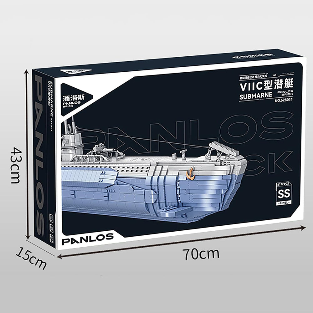 Panlos 628011 U-BOOT 120cm Modell, 6110+ Teile Technik VIIC U-Boot Riesiges Uboot militär Klemmbausteine Modell Set Kompatibel mit Lego Technik
