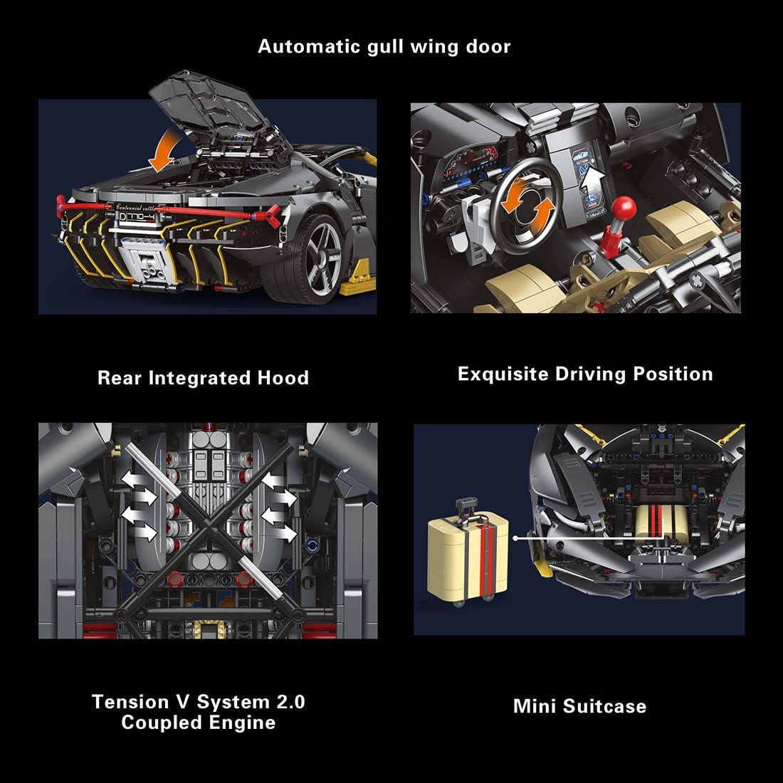 Technic Lamborghini Centenario, 3874 Klemmbausteine 1:8 Sportwagen Modell Technik Bausteine Kompatibel mit Lego Technik
