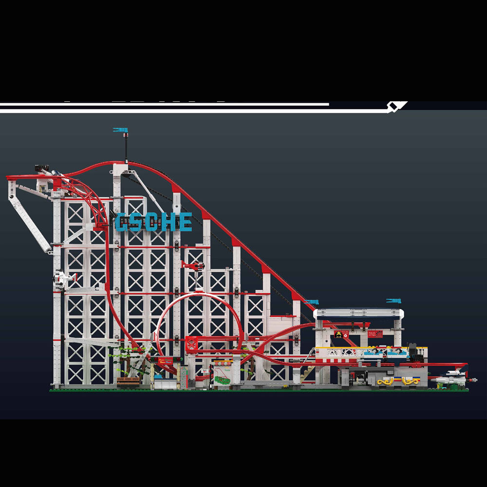 Technik Achterbahn 100cm, 3640+ TeiIe Technik Rollercoaster Mit M0T0R ModeII KIemmbausteine, Technik Achterbahn Bausatz für Weihnachten 2024