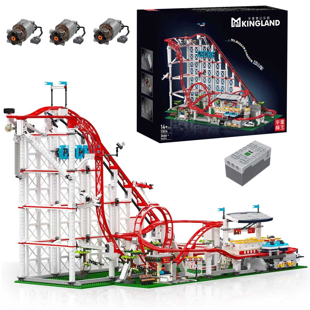 Technik Achterbahn 100cm, 3640+ TeiIe Technik Rollercoaster Mit M0T0R ModeII KIemmbausteine, Technik Achterbahn Bausatz für Weihnachten 2024