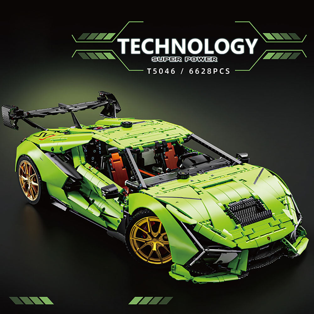 Technik Auto für Lamborghini Huracan Grünes Superauto, 1:6 Groß Auto mit 6 Motoren Set, Technik Auto ModeII Bausatz, 6620 TeiIe MOC Supercar ModeII, Kompatibel mit Iego Technik Lamborghini