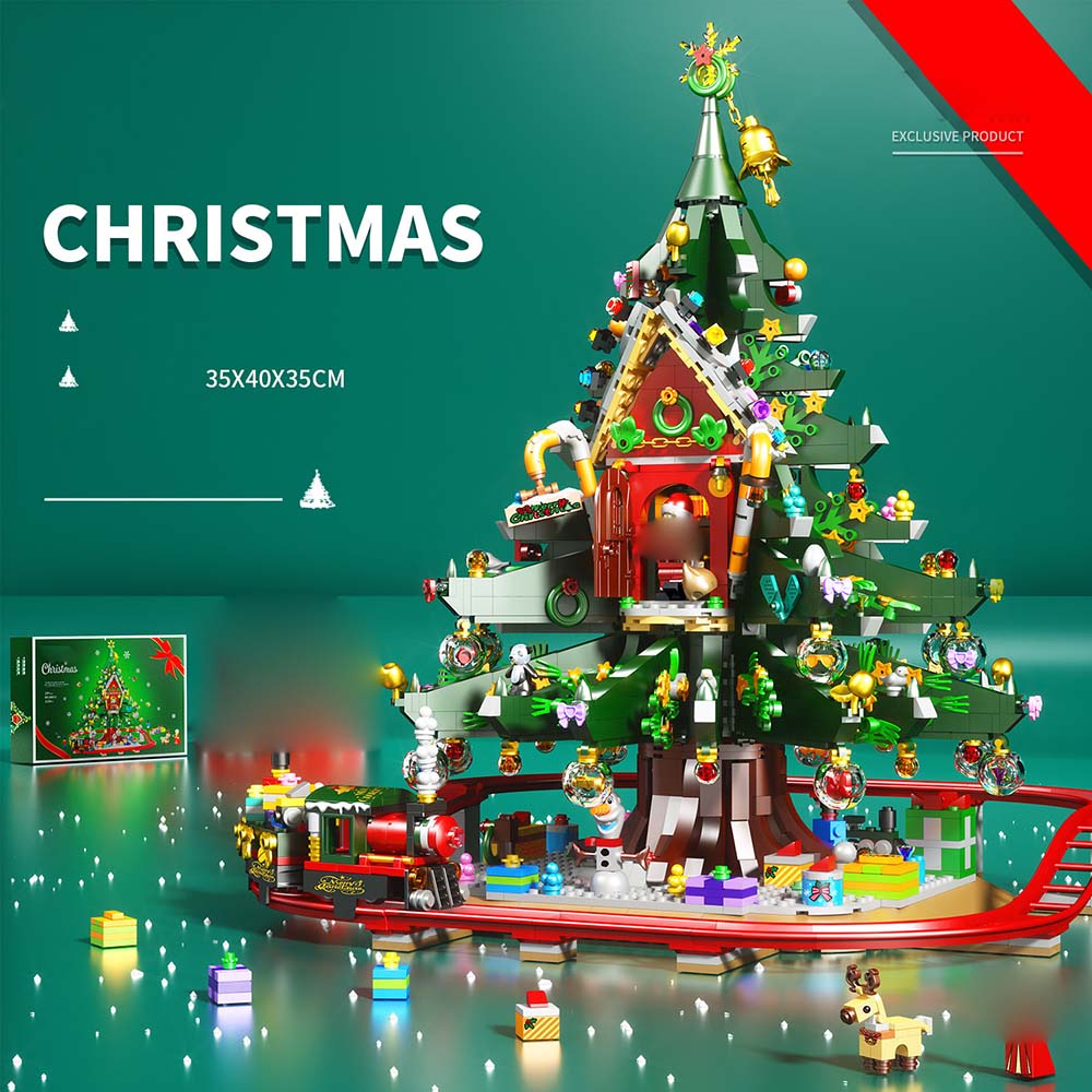 Weihnachtsbaum Weihnachtszug für Lego Weihnachten 2024, Festlicher Weihnachtszug ModeII, 2126 TeiIe Bausatz Kompatibel mit Lego Weihnachten, Weihnachten Geschenk