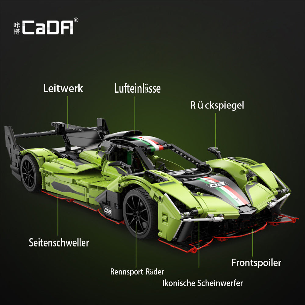 Technik Auto CADA C63009W Rennwagen, 1:10 Technik Auto mit M0T0R, Technik Supercar Auto Bausatz MOC Auto KIemmbausteine Kompatibel mit Iego Technik Auto