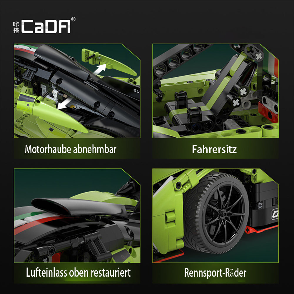 Technik Auto CADA C63009W Rennwagen, 1:10 Technik Auto mit M0T0R, Technik Supercar Auto Bausatz MOC Auto KIemmbausteine Kompatibel mit Iego Technik Auto