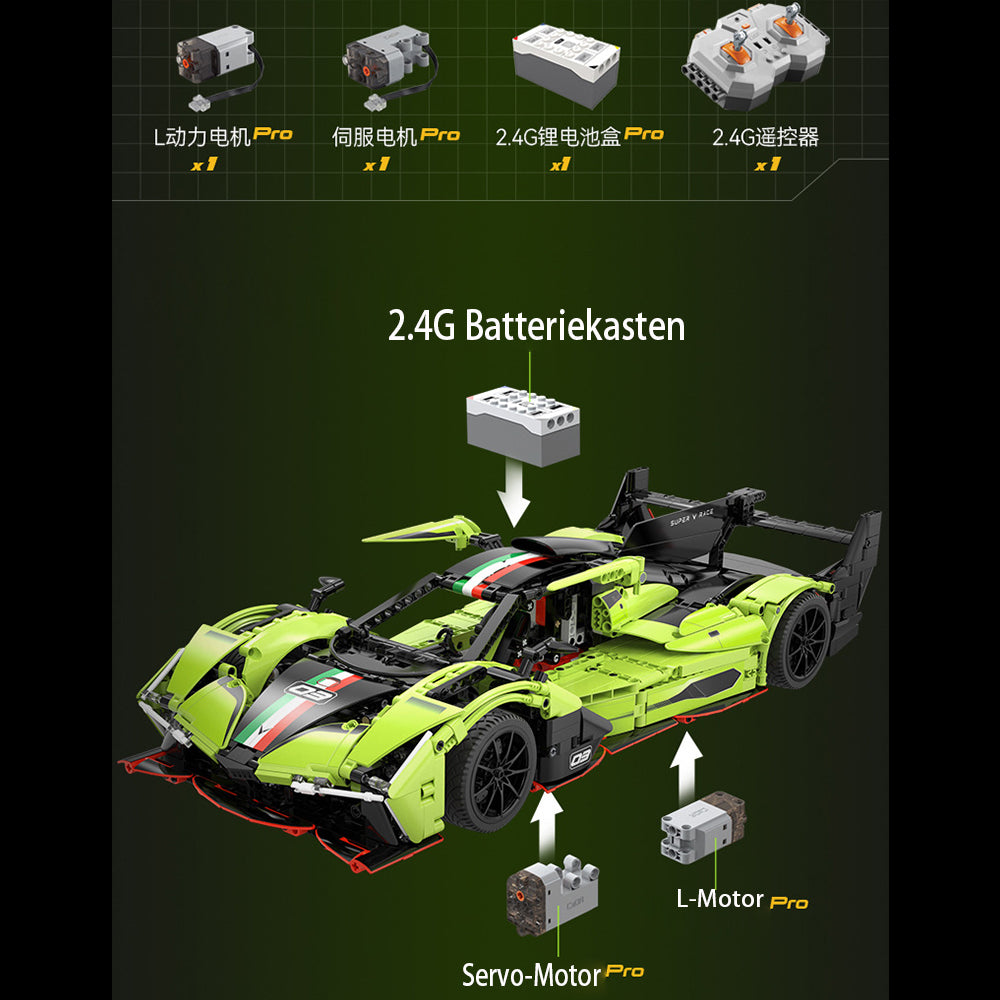 Technik Auto CADA C63009W Rennwagen, 1:10 Technik Auto mit M0T0R, Technik Supercar Auto Bausatz MOC Auto KIemmbausteine Kompatibel mit Iego Technik Auto