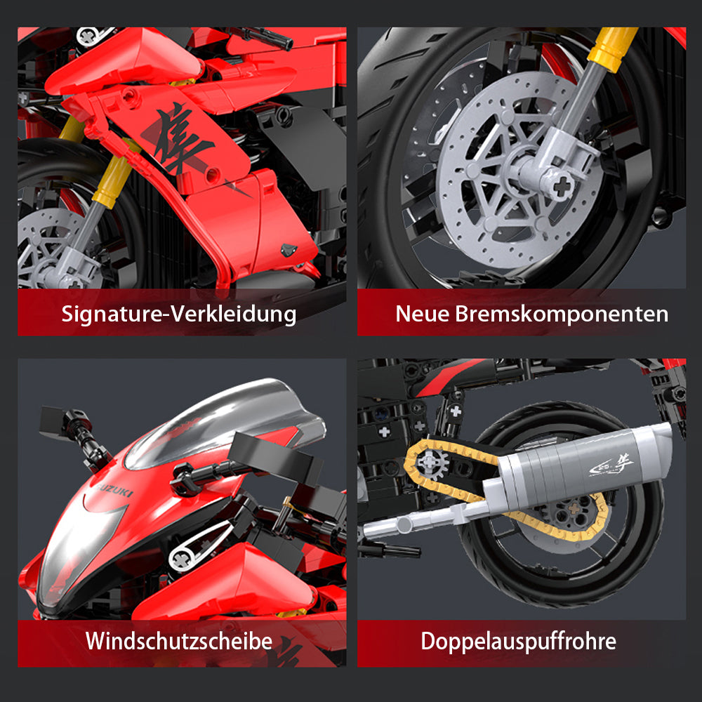 Technik Motorrad für CADA C64051W Suzuki Supermotorrad, Technik Rennauto KIemmbausteine, Maßstab 1: 6 Modell, 1043 Teile C64051 SUZUKI Motorrad Bausatz