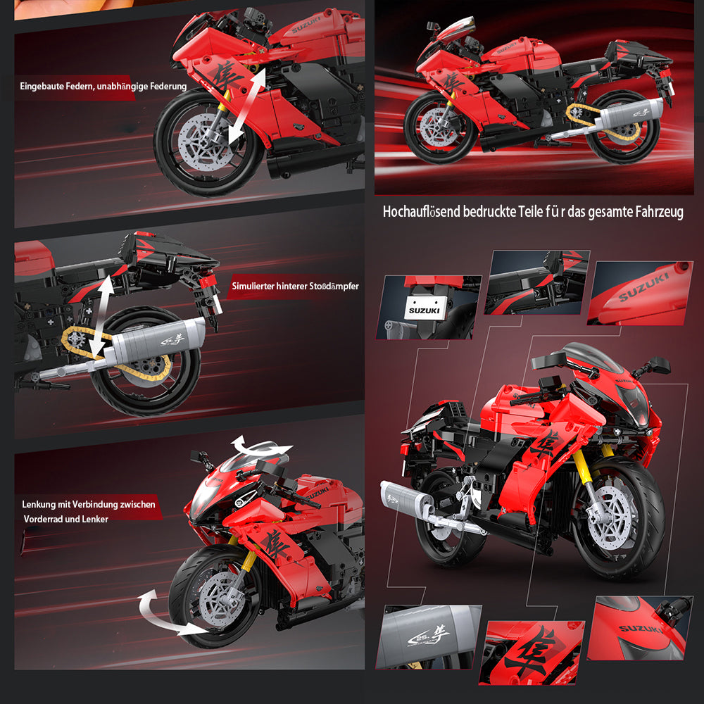 Technik Motorrad für CADA C64051W Suzuki Supermotorrad, Technik Rennauto KIemmbausteine, Maßstab 1: 6 Modell, 1043 Teile C64051 SUZUKI Motorrad Bausatz