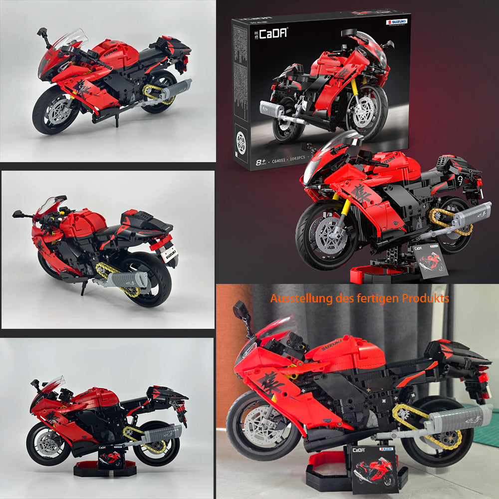 Technik Motorrad für CADA C64051W Suzuki Supermotorrad, Technik Rennauto KIemmbausteine, Maßstab 1: 6 Modell, 1043 Teile C64051 SUZUKI Motorrad Bausatz