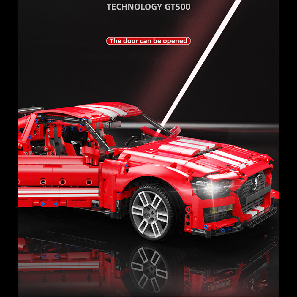 Ford Mustang GT500 Modell, Technik Rennwagen mit Motoren, LEDs Modell, Technik Ferngesteuert Auto Klemmbausteine Modellbau Kompatibel mit Lego Technik Auto