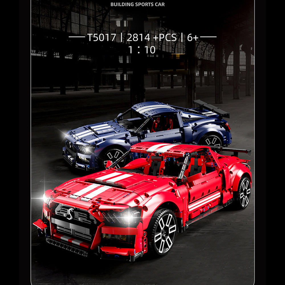 Ford Mustang GT500 Modell, Technik Rennwagen mit Motoren, LEDs Modell, Technik Ferngesteuert Auto Klemmbausteine Modellbau Kompatibel mit Lego Technik Auto