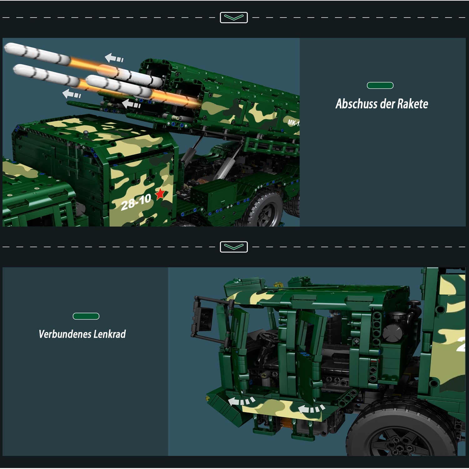 Technik Militär LKW, Technik Panzer Ferngesteuert, MK 20008 Technik Panzerfahrzeug, Technik Tank Ferngesteuert Bausatz Kompatibel mit Lego Technik
