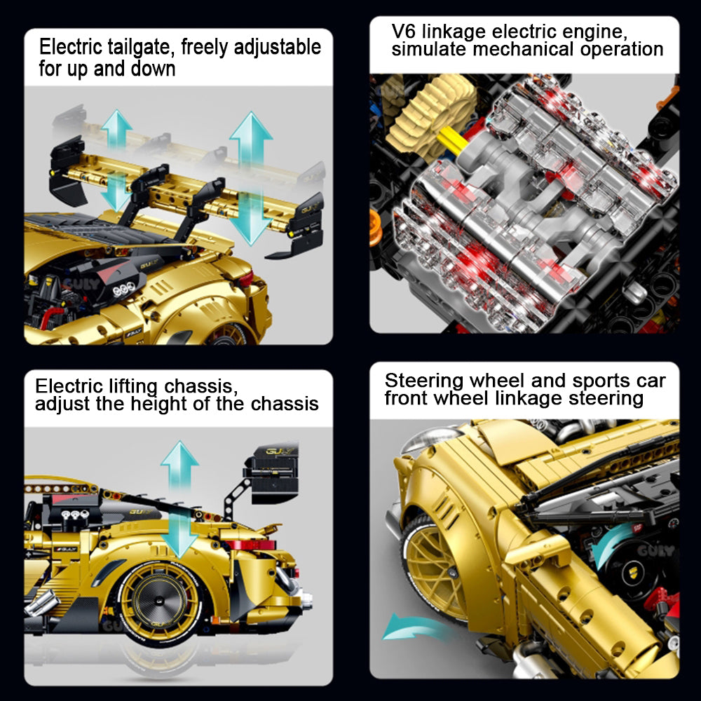 Technik Auto 1: 8 für GT3 RS Supercar, Groß Auto mit Motoren Set, Technik Auto ModeII Bausatz, 3800 TeiIe MOC Superauto ModeII, für GT3 RS Technik Auto