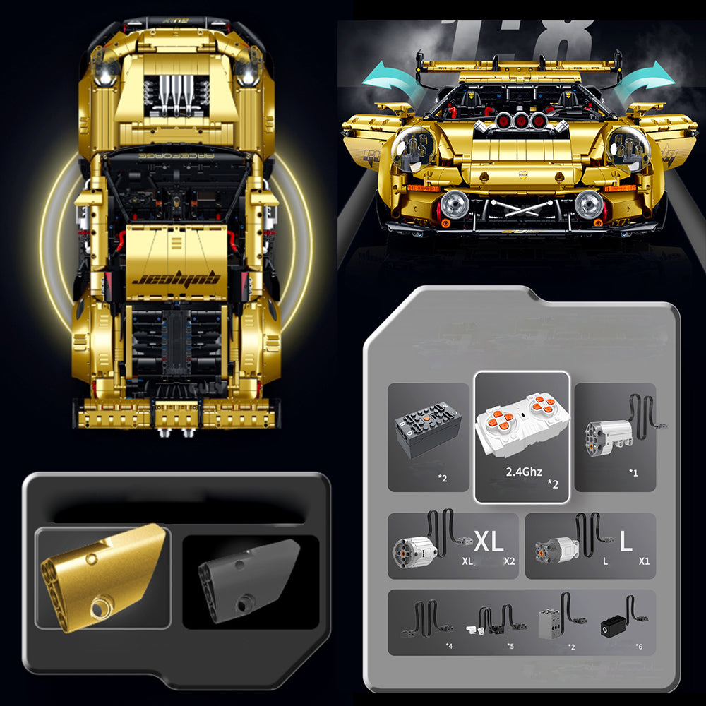 Technik Auto 1: 8 für GT3 RS Supercar, Groß Auto mit Motoren Set, Technik Auto ModeII Bausatz, 3800 TeiIe MOC Superauto ModeII, für GT3 RS Technik Auto