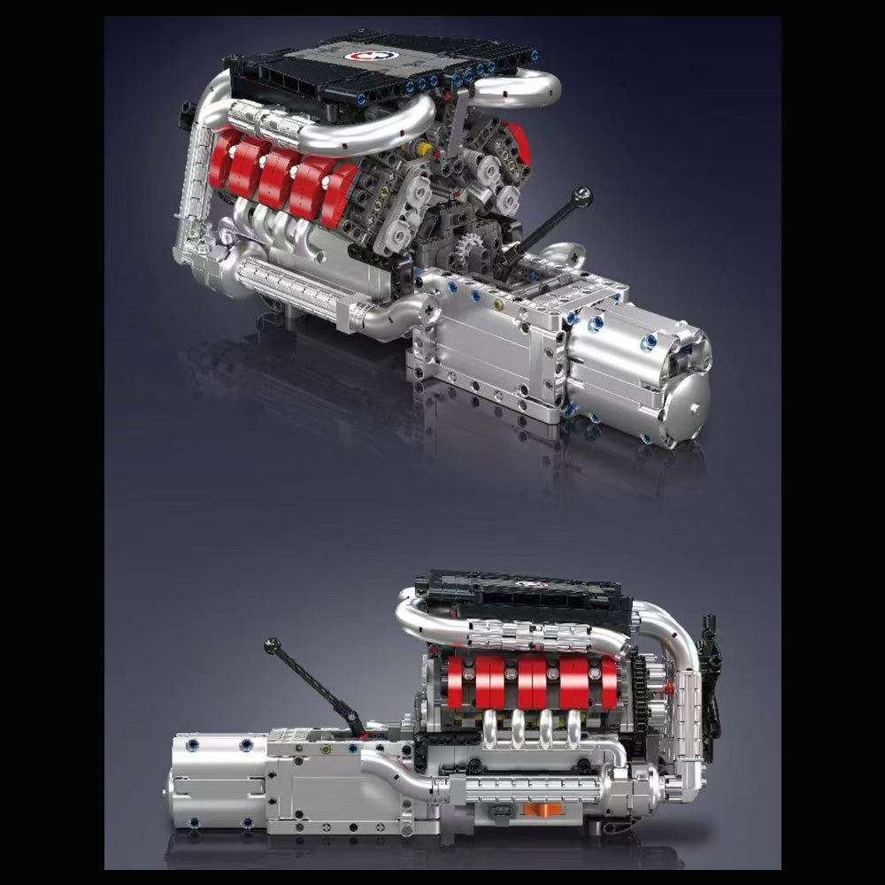 Technik V8 Motor mit Transmission Set, 1169 Teile Technic Klemmbausteine Bausatz Enthält Motor und Batteriekasten V8-Motor