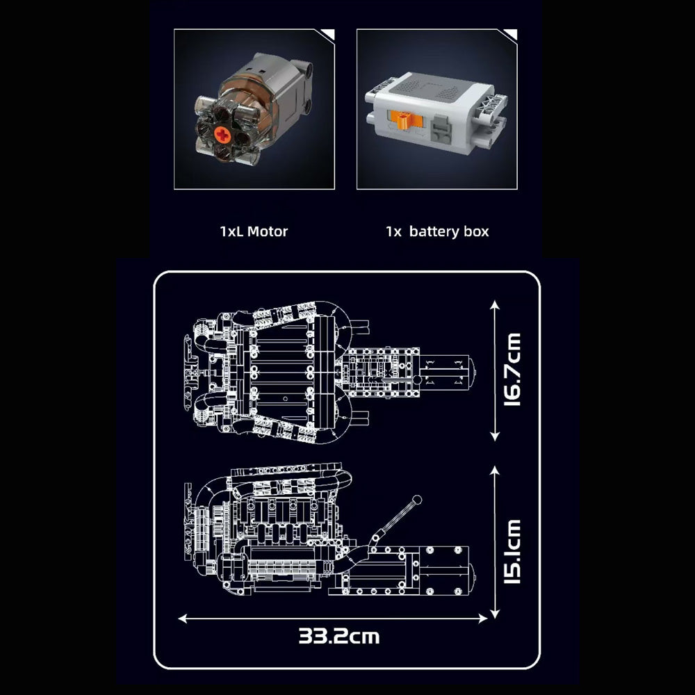 Technik V8 Motor mit Transmission Set, 1169 Teile Technic Klemmbausteine Bausatz Enthält Motor und Batteriekasten V8-Motor