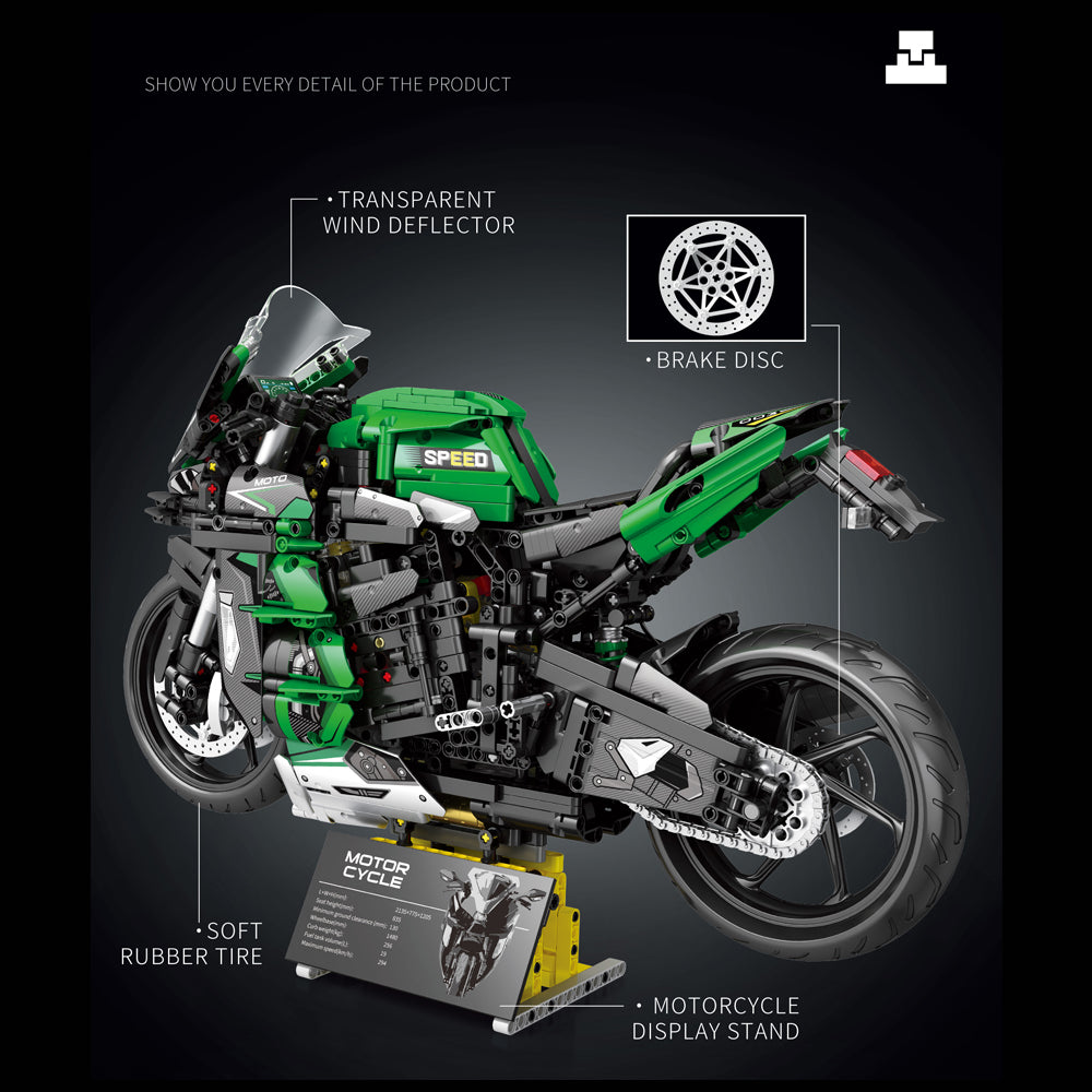 Technik Motorrad für Kawasaki H2 SX SE Modell, 2088 Teile Technic Motorrad Supermotorrad Modellbausatz Kompatibel mit Lego Technik Motorrad