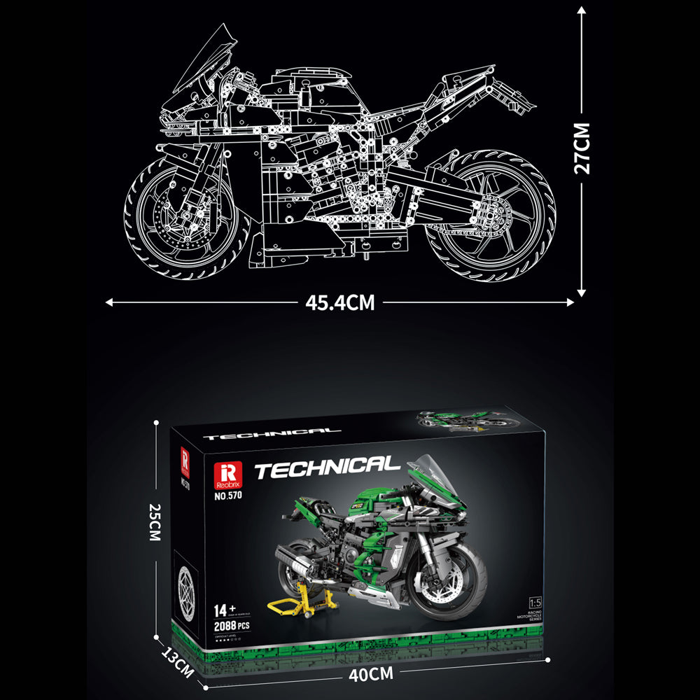 Technik Motorrad für Kawasaki H2 SX SE Modell, 2088 Teile Technic Motorrad Supermotorrad Modellbausatz Kompatibel mit Lego Technik Motorrad