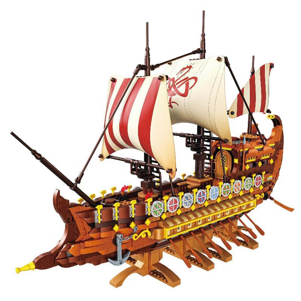 Vikinng Kriegsschiff groß Vintage Roman Segelboot Bausatz, 2073 Klemmbausteine Riesiges Schiffmodell MOC im Europäischen Stil für Lego Technik Schiff