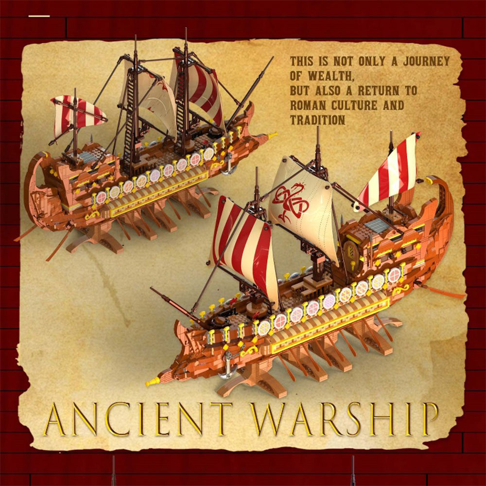 Vikinng Kriegsschiff groß Vintage Roman Segelboot Bausatz, 2073 Klemmbausteine Riesiges Schiffmodell MOC im Europäischen Stil für Lego Technik Schiff