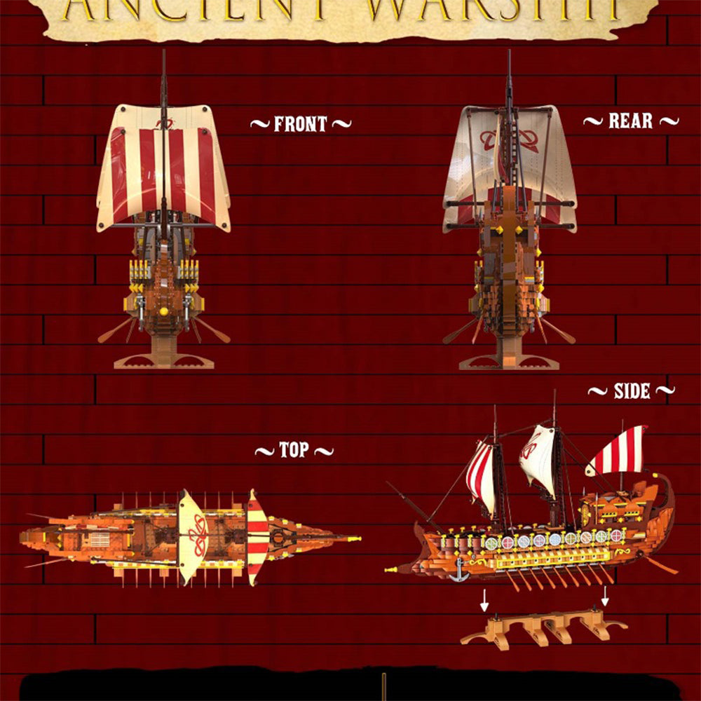 Vikinng Kriegsschiff groß Vintage Roman Segelboot Bausatz, 2073 Klemmbausteine Riesiges Schiffmodell MOC im Europäischen Stil für Lego Technik Schiff