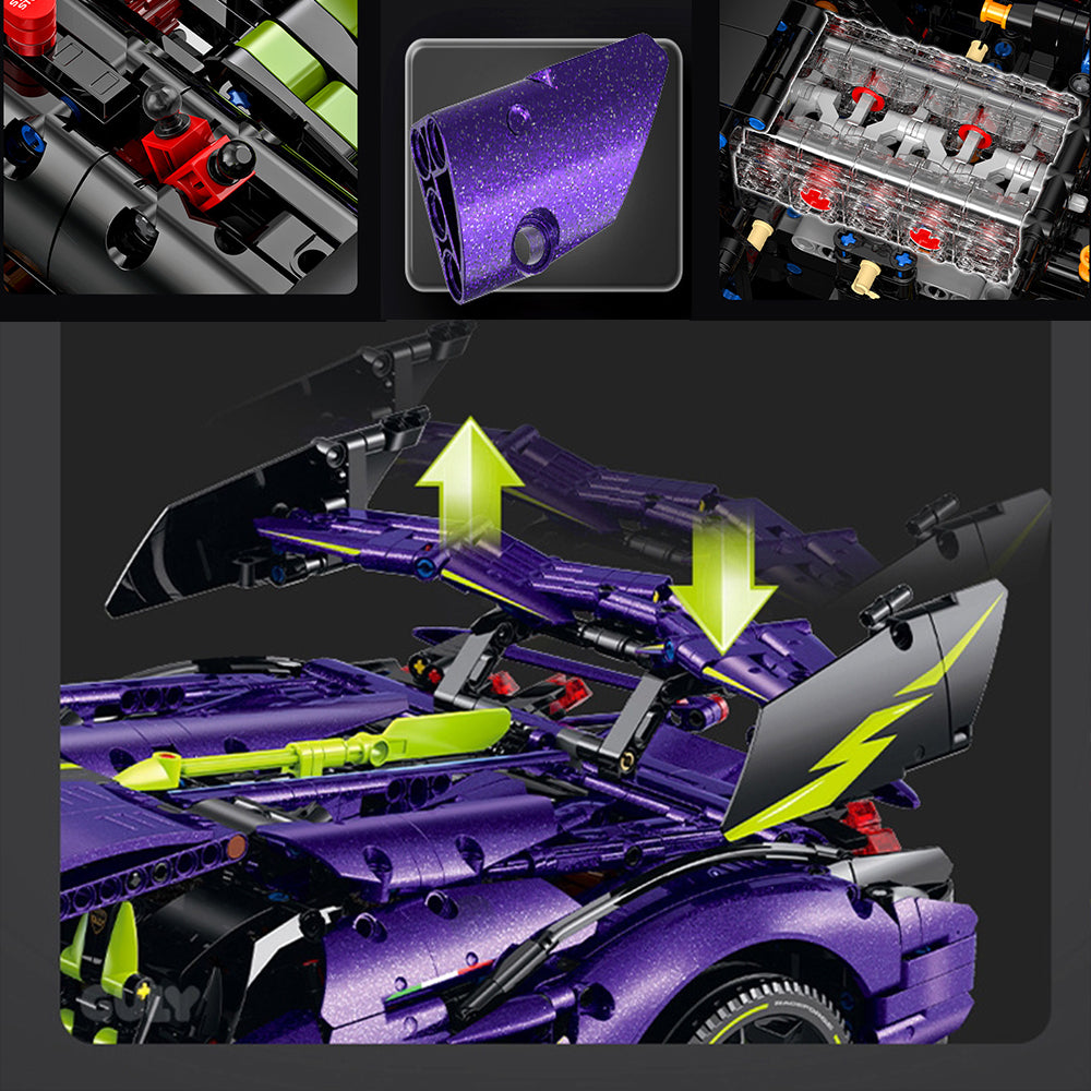 Technik Auto für Lambo Sian, 1:8 Technik Auto mit 5 M0T0R, Technik Supercar Auto mit Ieds Bausatz MOC Auto KIemmbausteine