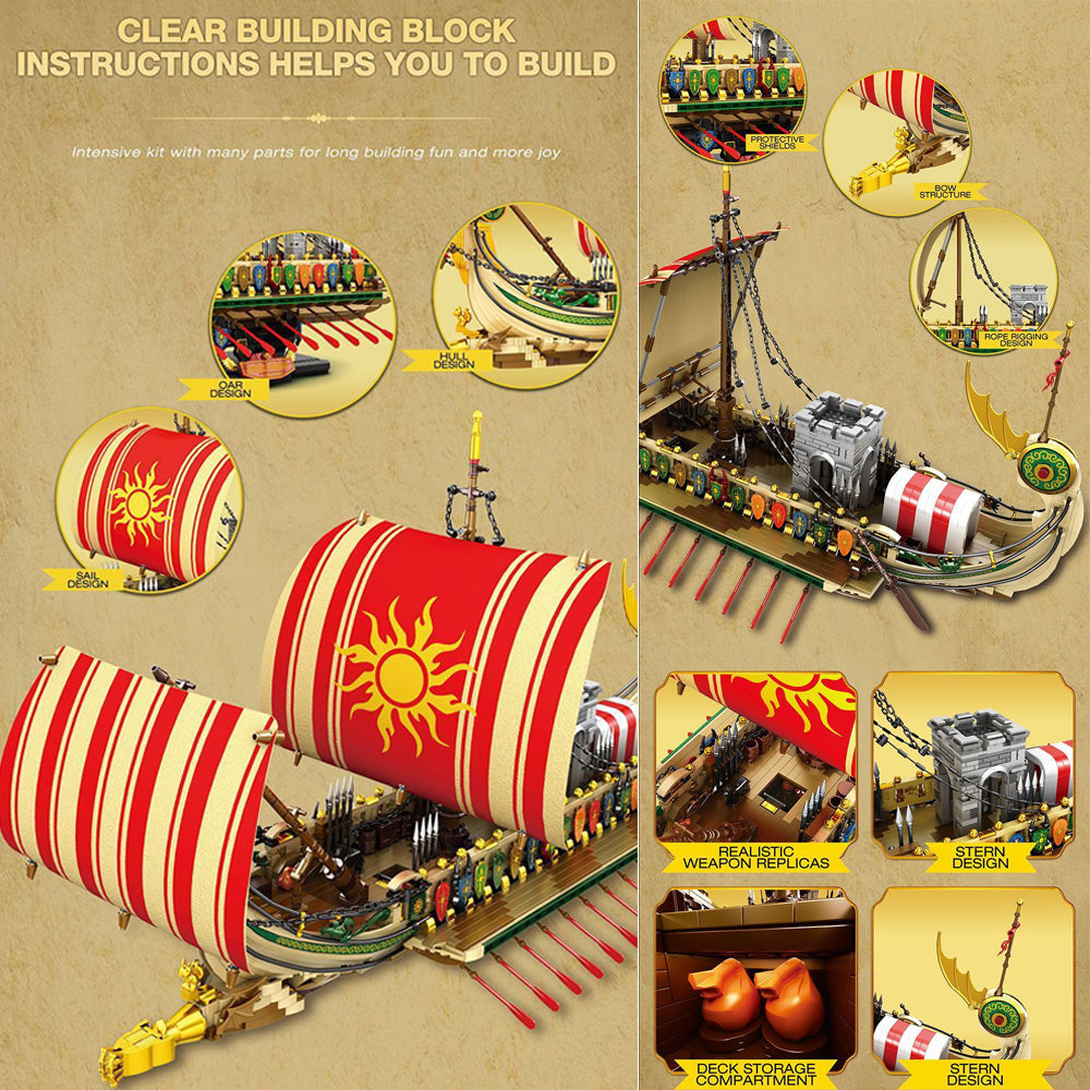 Trireme Schiff Modell, GREEK WARSHIP 2982+ Teile Segelschiff Modell groß Modelbau Schiff Klemmbausteine 66102 Modell