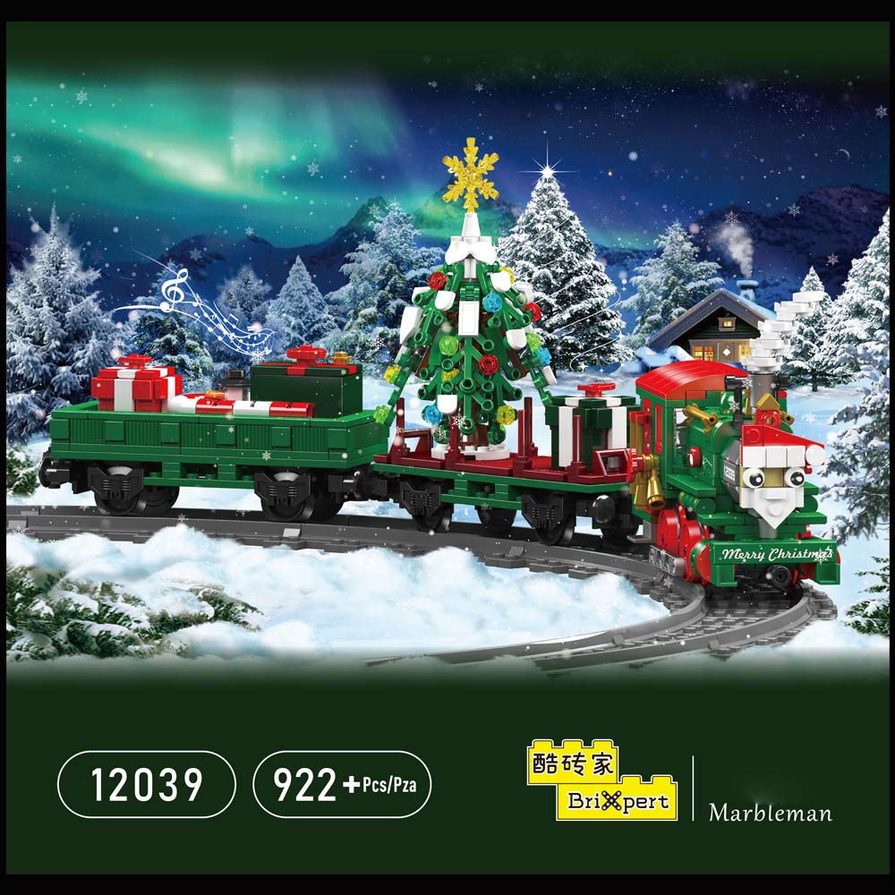 Mould King 12039 Festlicher Weihnachtszug Ferngesteuert Weihnachten Bausteine Bausatz, 922 Teile Elektrischer Weihnachtszug mit Schienen Mit Lautsprecher Klemmbausteine Bausatz