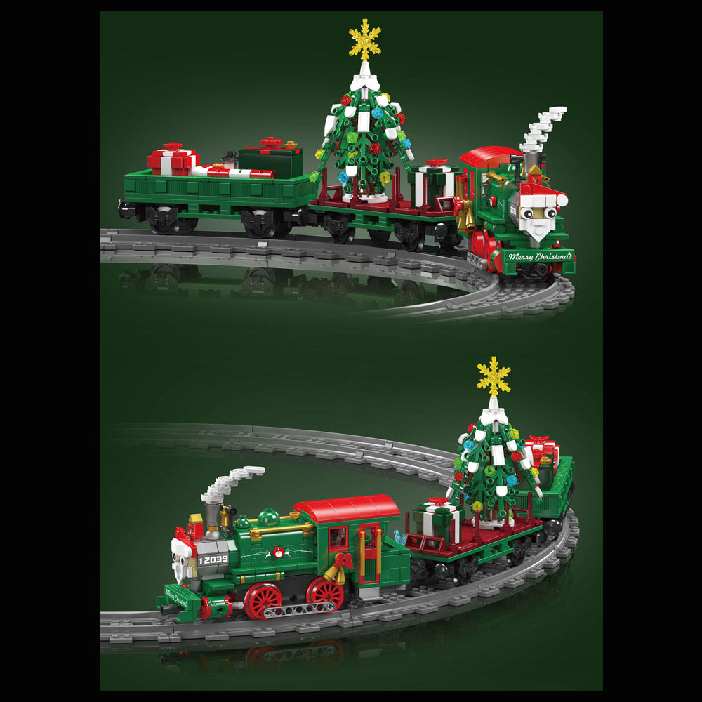 Mould King 12039 Festlicher Weihnachtszug Ferngesteuert Weihnachten Bausteine Bausatz, 922 Teile Elektrischer Weihnachtszug mit Schienen Mit Lautsprecher Klemmbausteine Bausatz