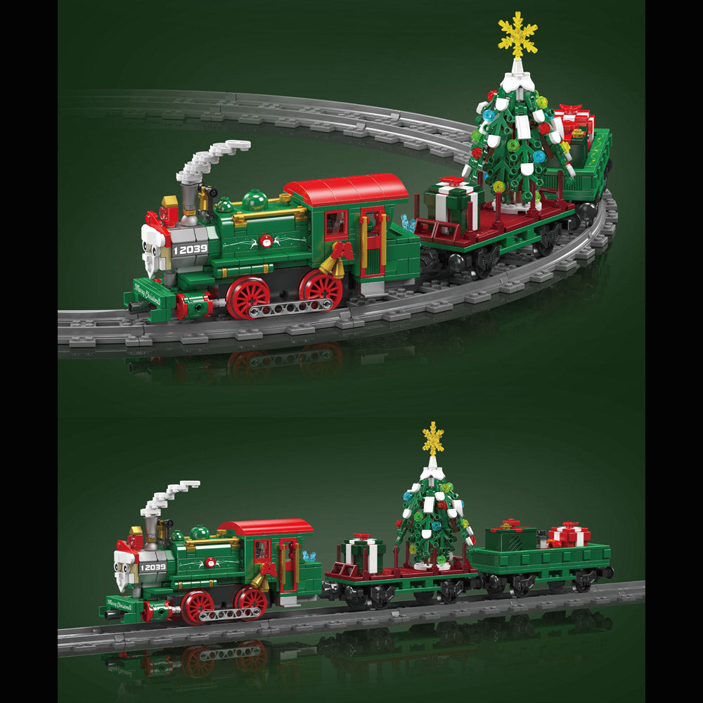 Mould King 12039 Festlicher Weihnachtszug Ferngesteuert Weihnachten Bausteine Bausatz, 922 Teile Elektrischer Weihnachtszug mit Schienen Mit Lautsprecher Klemmbausteine Bausatz