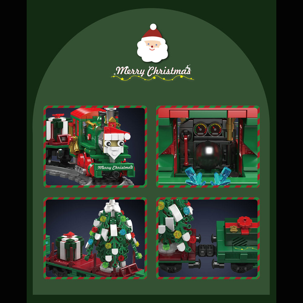 Mould King 12039 Festlicher Weihnachtszug Ferngesteuert Weihnachten Bausteine Bausatz, 922 Teile Elektrischer Weihnachtszug mit Schienen Mit Lautsprecher Klemmbausteine Bausatz