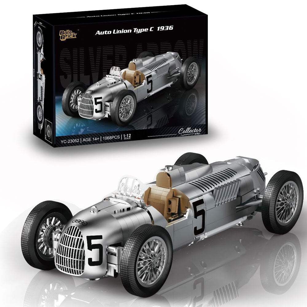 Technik Audi 1936-Auto Union Type C Rennauto, MOC Audi Rennwagen, 1068 KIemmbausteine Technik Rennauto für Baumeister, YC-23052