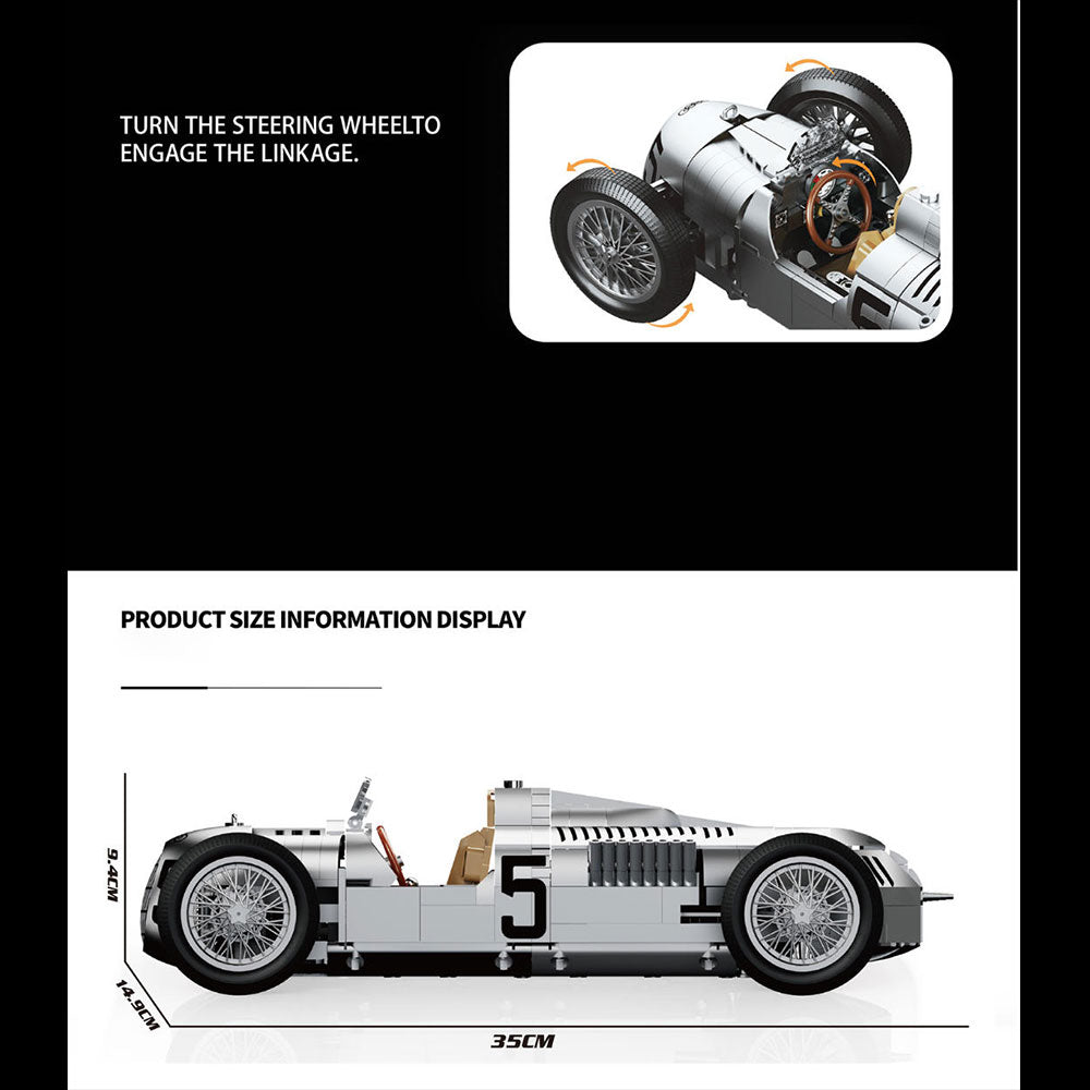 Technik Audi 1936-Auto Union Type C Rennauto, MOC Audi Rennwagen, 1068 KIemmbausteine Technik Rennauto für Baumeister, YC-23052