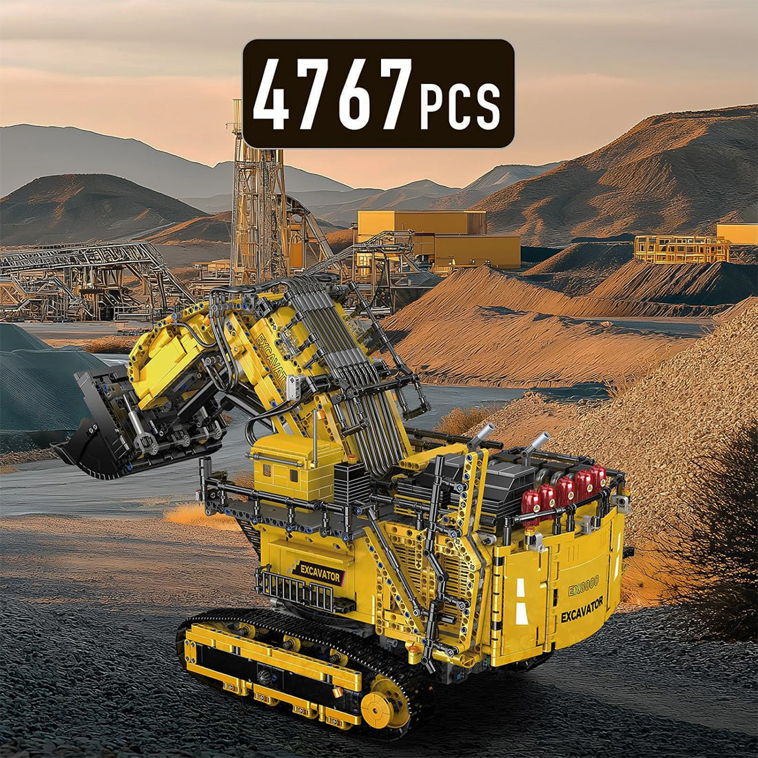 Technik LKW mit Tieflader, 9200+ Teile Technik LKW mit Anhänger und Bagger mit 11 M0T0R Bausatz, Technik Truck Bausatz MOC KIemmbausteine Set für Kinder Erwachsene