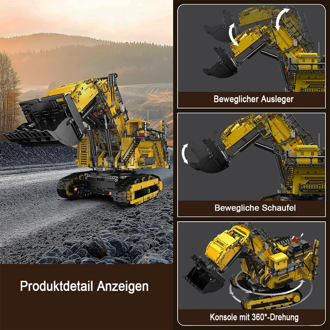 Technik LKW mit Tieflader, 9200+ Teile Technik LKW mit Anhänger und Bagger mit 11 M0T0R Bausatz, Technik Truck Bausatz MOC KIemmbausteine Set für Kinder Erwachsene
