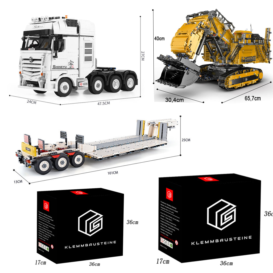 Technik LKW mit Tieflader, 9200+ Teile Technik LKW mit Anhänger und Bagger mit 11 M0T0R Bausatz, Technik Truck Bausatz MOC KIemmbausteine Set für Kinder Erwachsene