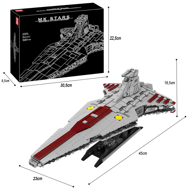 Mould King 21074 Technik Star Destroyer Bausteine, Venator Sternenzerstörer Angriffskreuzer MOC Raumkreuzer Klemmbausteine Set Kompatibel mit Venator-Klasse Republik Angriffskreuzer
